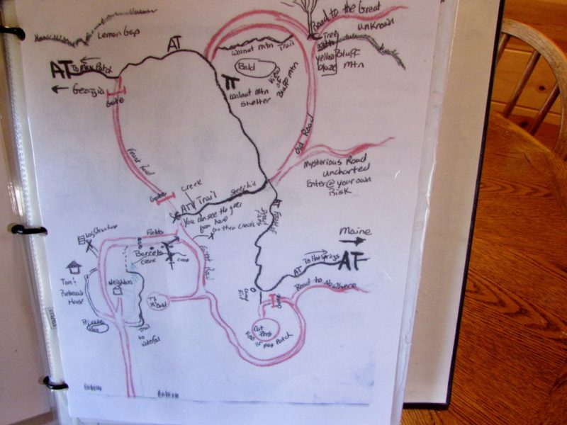 Hand drawn maps mark show the trail system which hooks into the Appalachian Trail. The possibilities are endless.